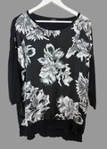 Papaya Black White Satin Front Floral Print Knit Top - Large