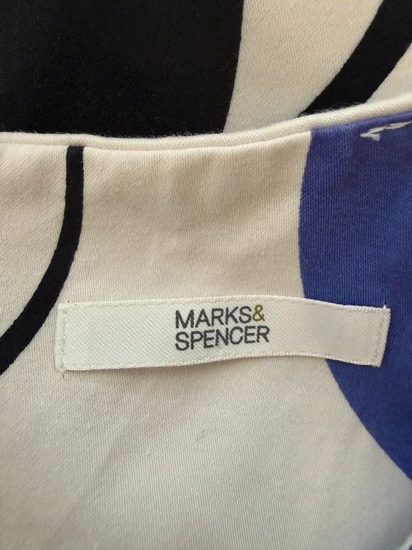 M&S Tulip Dress Purple Black White Geometric Sleeveless Pockets UK12