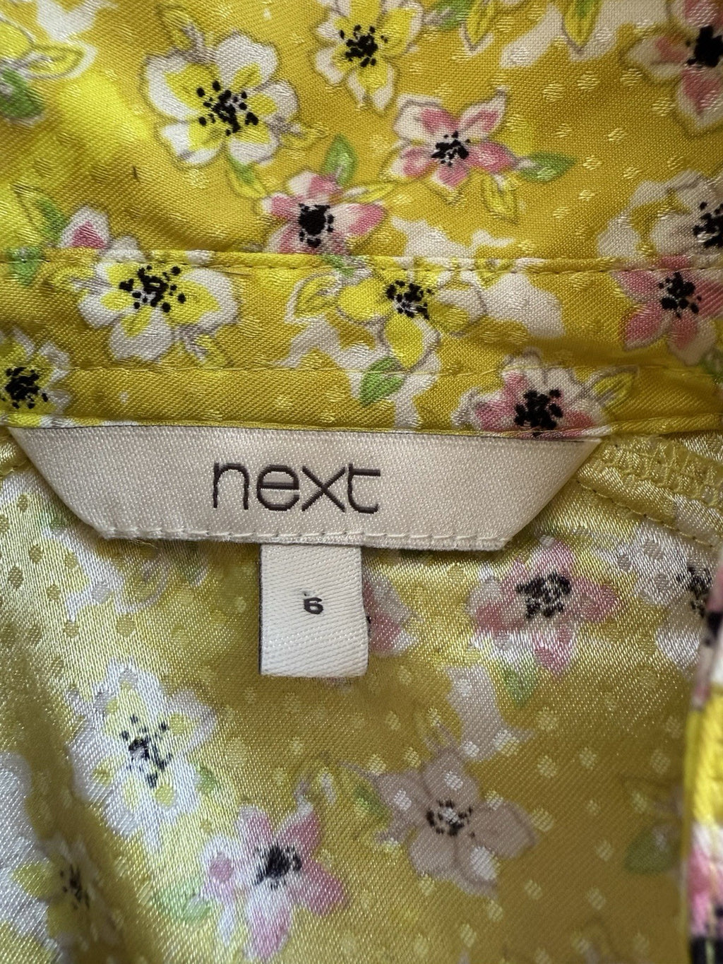 Next Floral V Neck Yellow Dress - UK 6