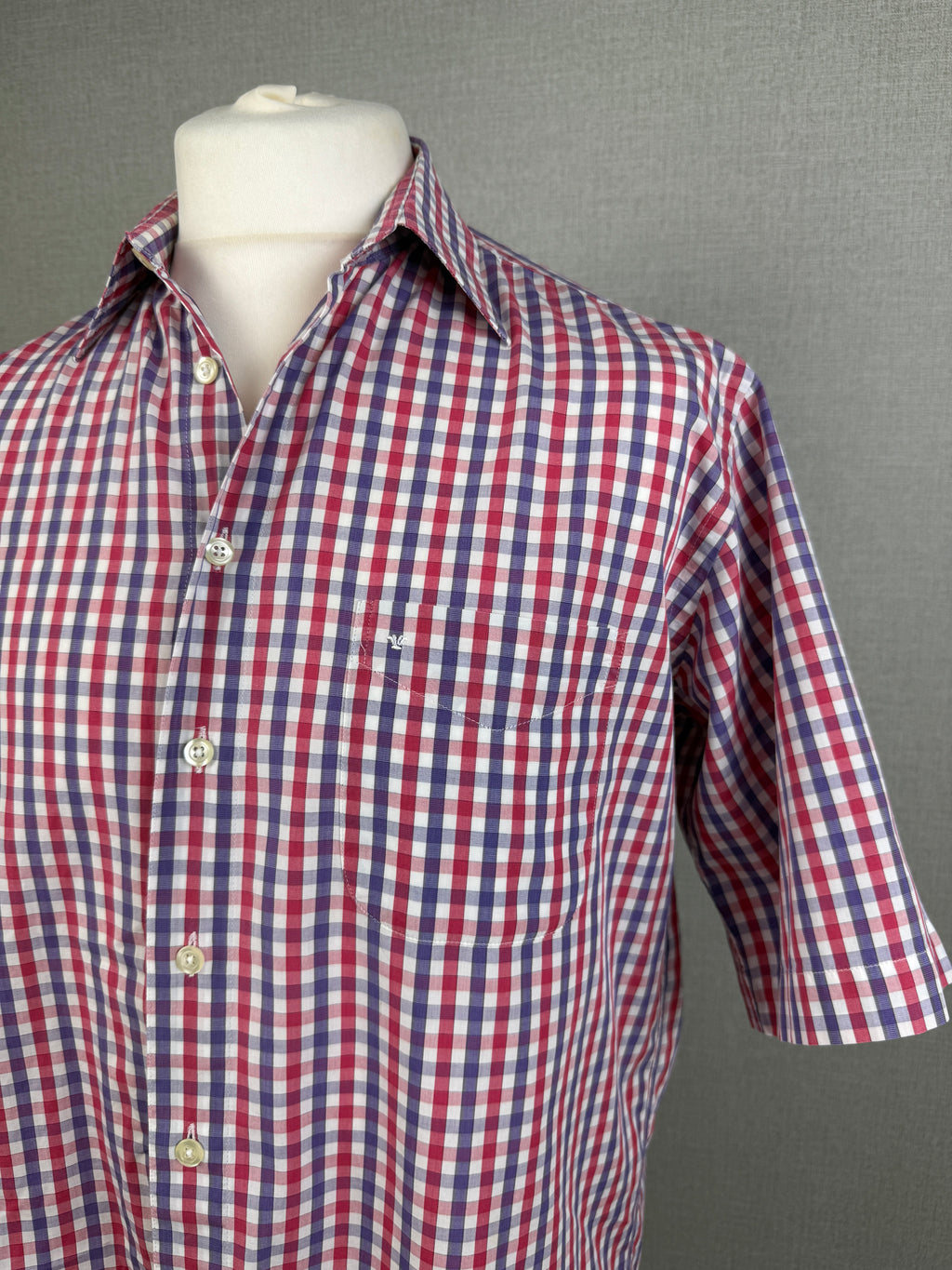 Seidensticker Sports Red Blue Checked Cotton Short Sleeve Shirt Medium