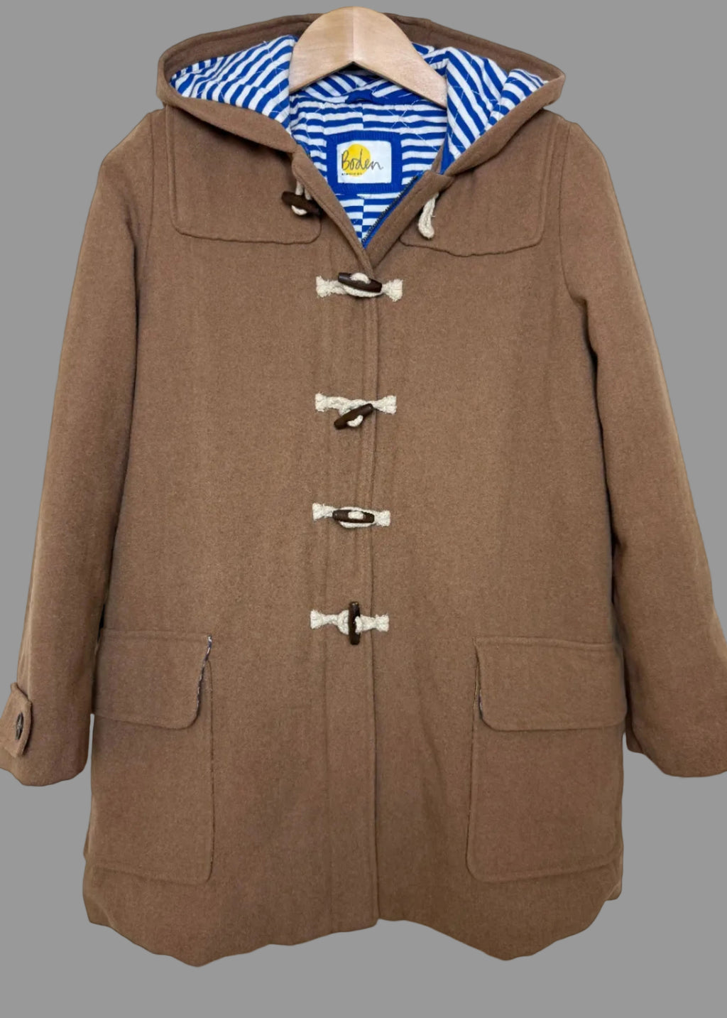 Boden Camel Brown Wool Blend Duffle Coat with Nautical Lining 10Reg