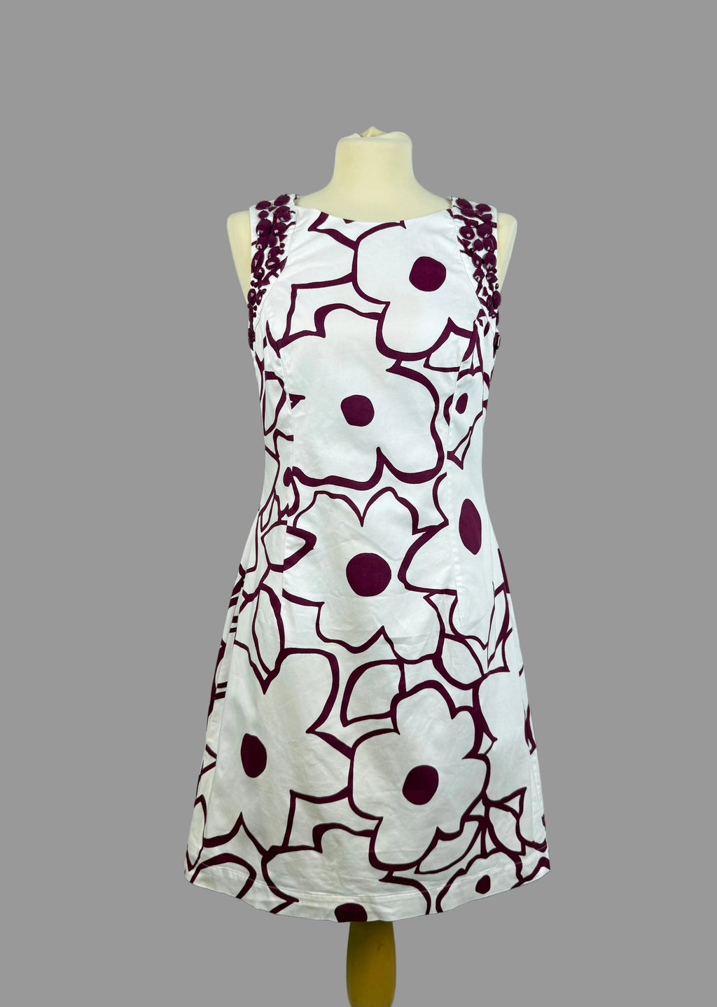 Roman White & Purple Floral Embellished Shift Dress UK 10 – Preloved