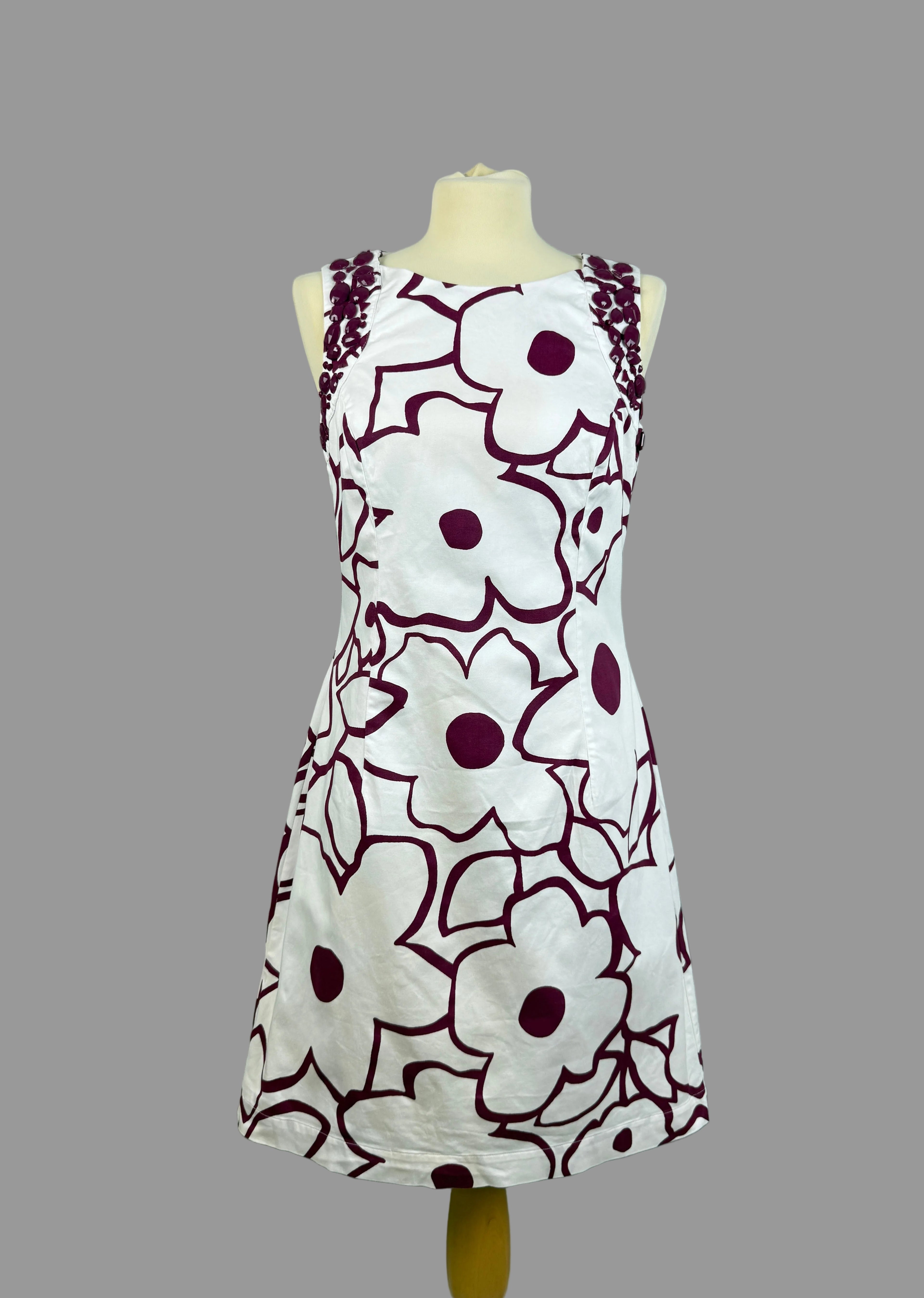 Roman White & Purple Floral Embellished Shift Dress UK 10 – Preloved