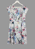 CC Petite White Floral Fit & Flare Occasion Dress UK 18 - Preloved