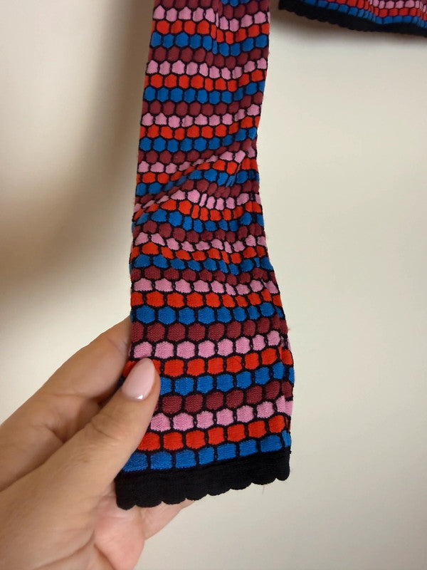 Zara Knit Multi Colour Geo Print Crop Jumper  - Small