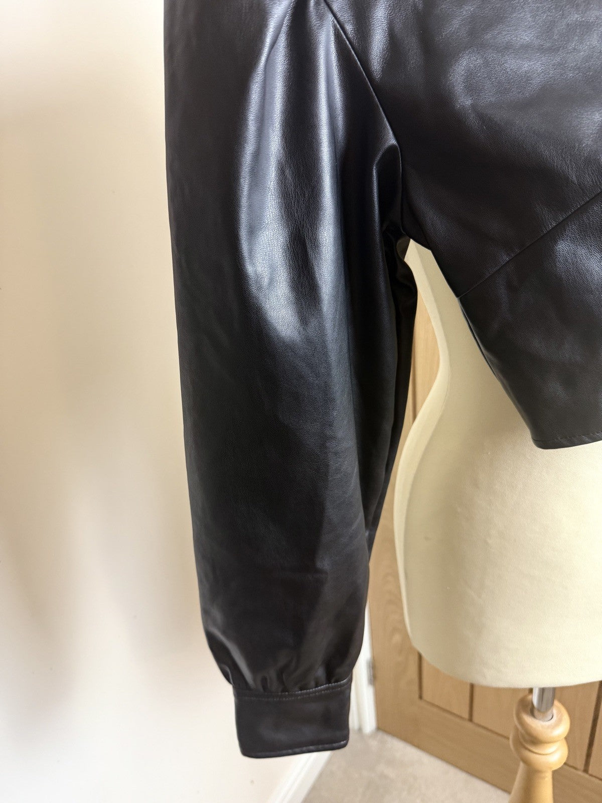 ASOS Black Faux Leather One Shoulder Crop Top  - Size 8