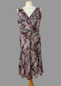 CC Petite Pure Silk Wrap Dress Pink Brown Abstract Leaf Midi UK12