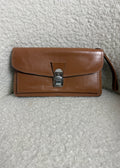 Vintage French Brown Cowhide Leather Clutch Bag Box Veritable Wrist Strap