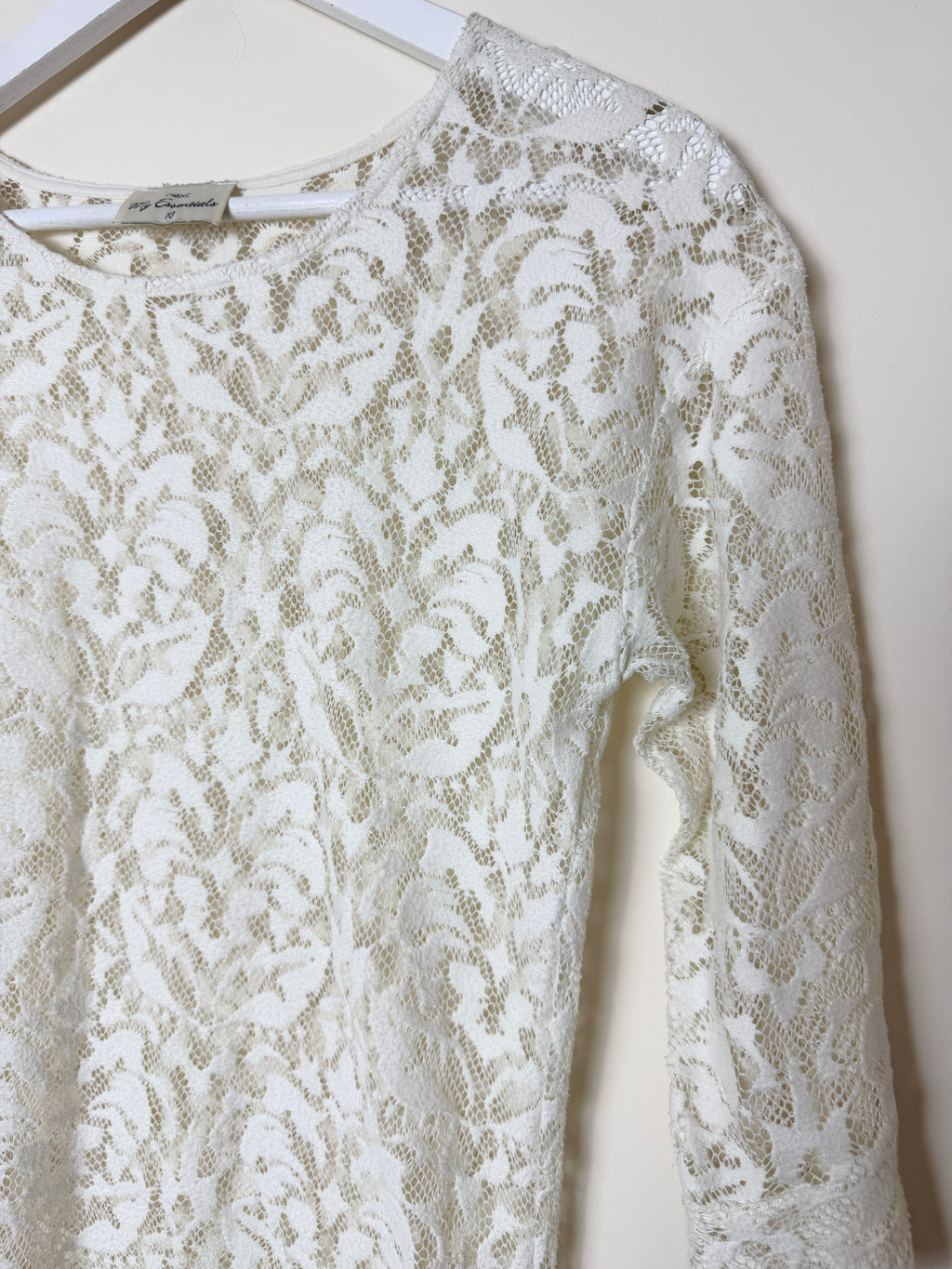 Next My Essentials Cream Floral Lace 3/4 Sleeve Top UK10