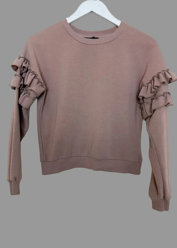 New Look Pink Frill Sleeve Sweatshirt Dusky Pink Cropped UK6