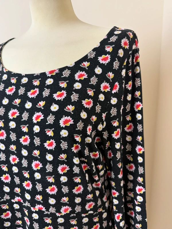 Boden Miriam Tunic Dress Black Geometric Floral Bell Sleeve Jersey UK16L
