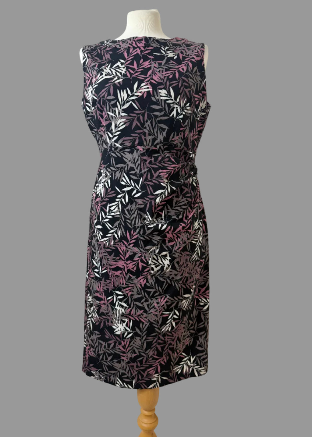 Apricot Black Leaf Print Bodycon Dress UK14 Sleeveless Ruched Waist