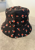 Black /Red Cotton Unisex Toadstool Bucket Hat - New