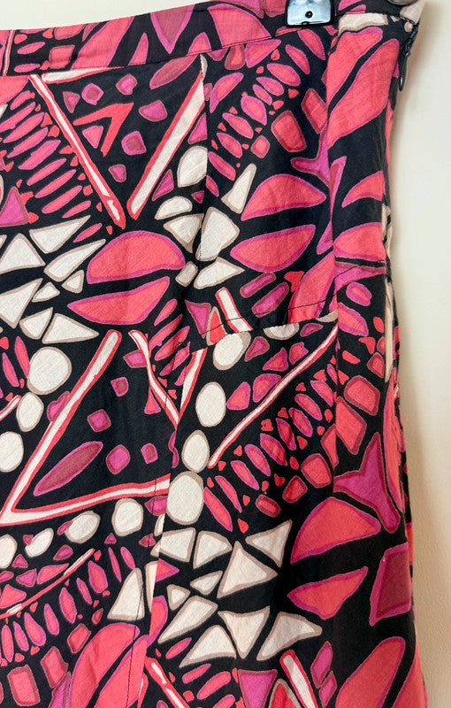 Adini Pink Black White Geo Print A Line Skirt - Large