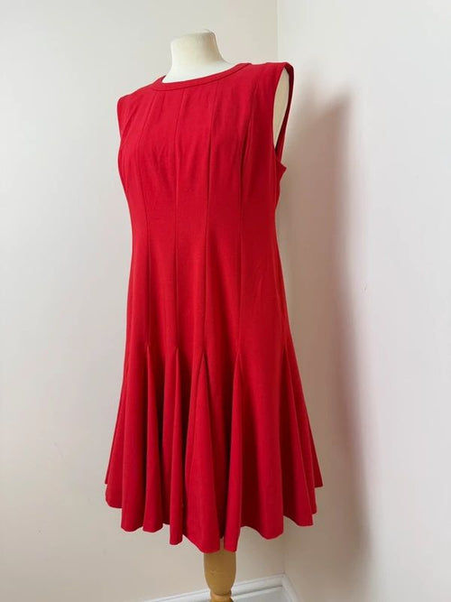 Carmen Marc Valvo Red Sleeveless Fit Flare Pleated Dress UK14 US10