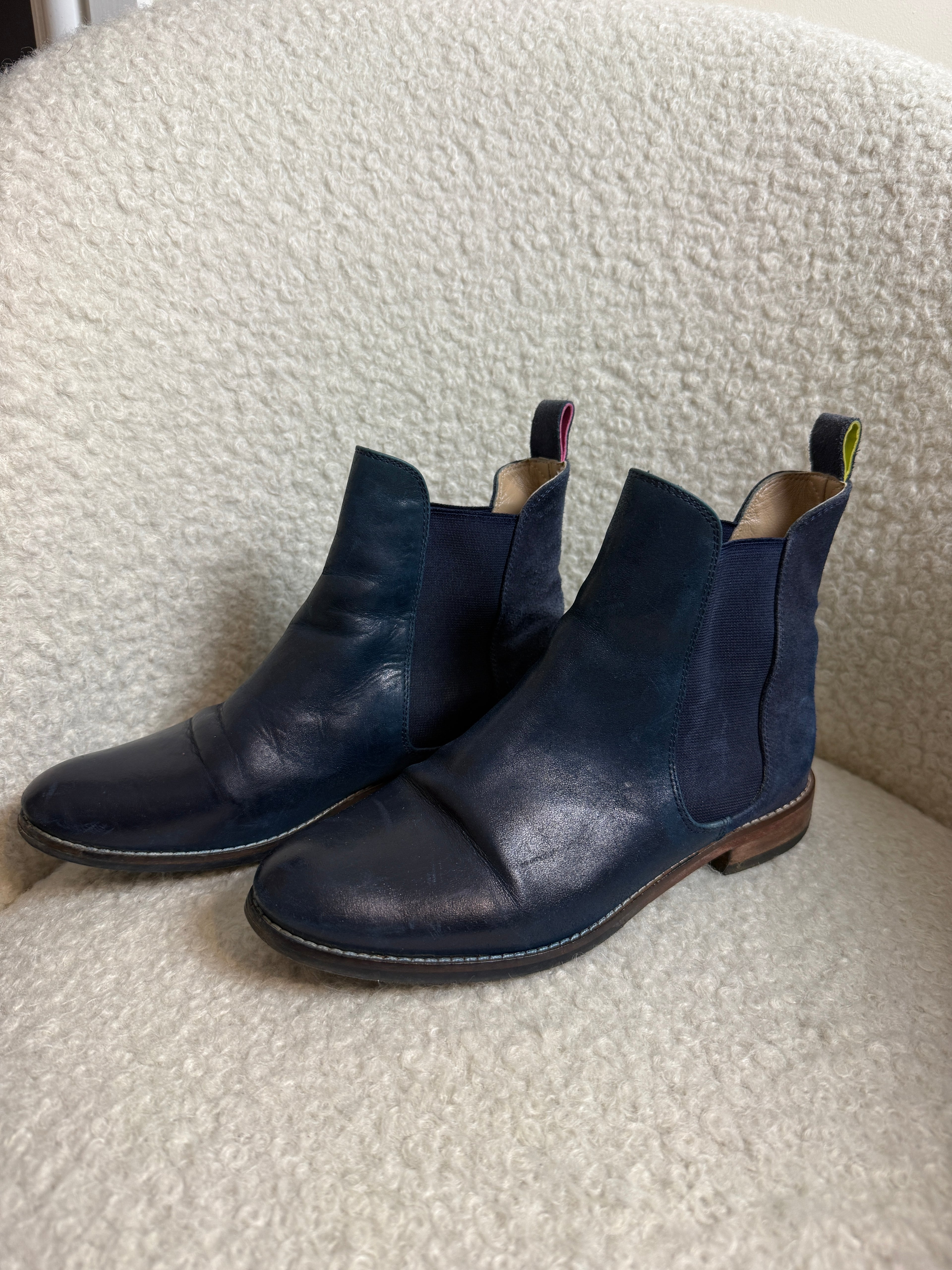 Joules Westbourne Chelsea Boots UK4 Navy Leather Ankle Elastic Panel
