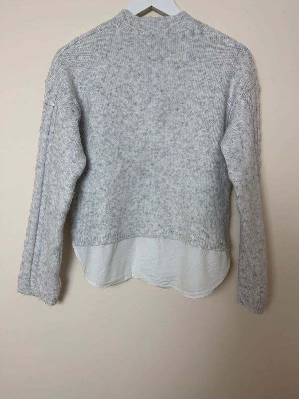 George Grey Layered Sweater XS Cable Knit Mock Shirt Chunky Knit