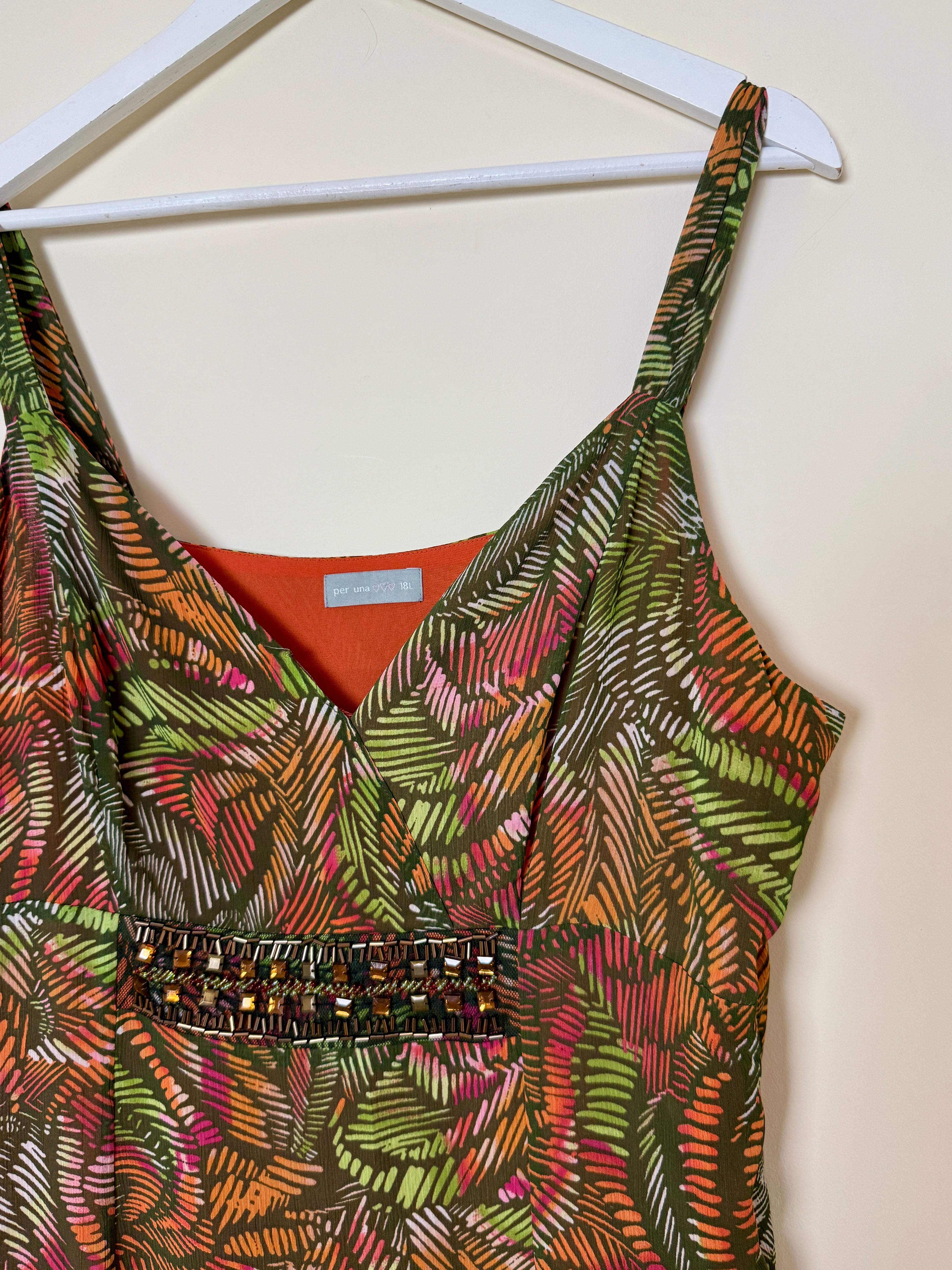 Per Una Tropical Beaded Midi Slip Dress UK18 Long Length