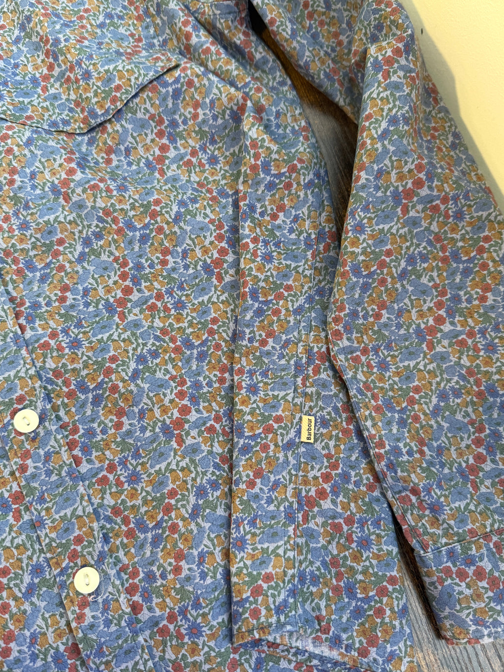 Barbour Beacon Floral Cotton Shirt UK S Blue Liberty Print Button Up