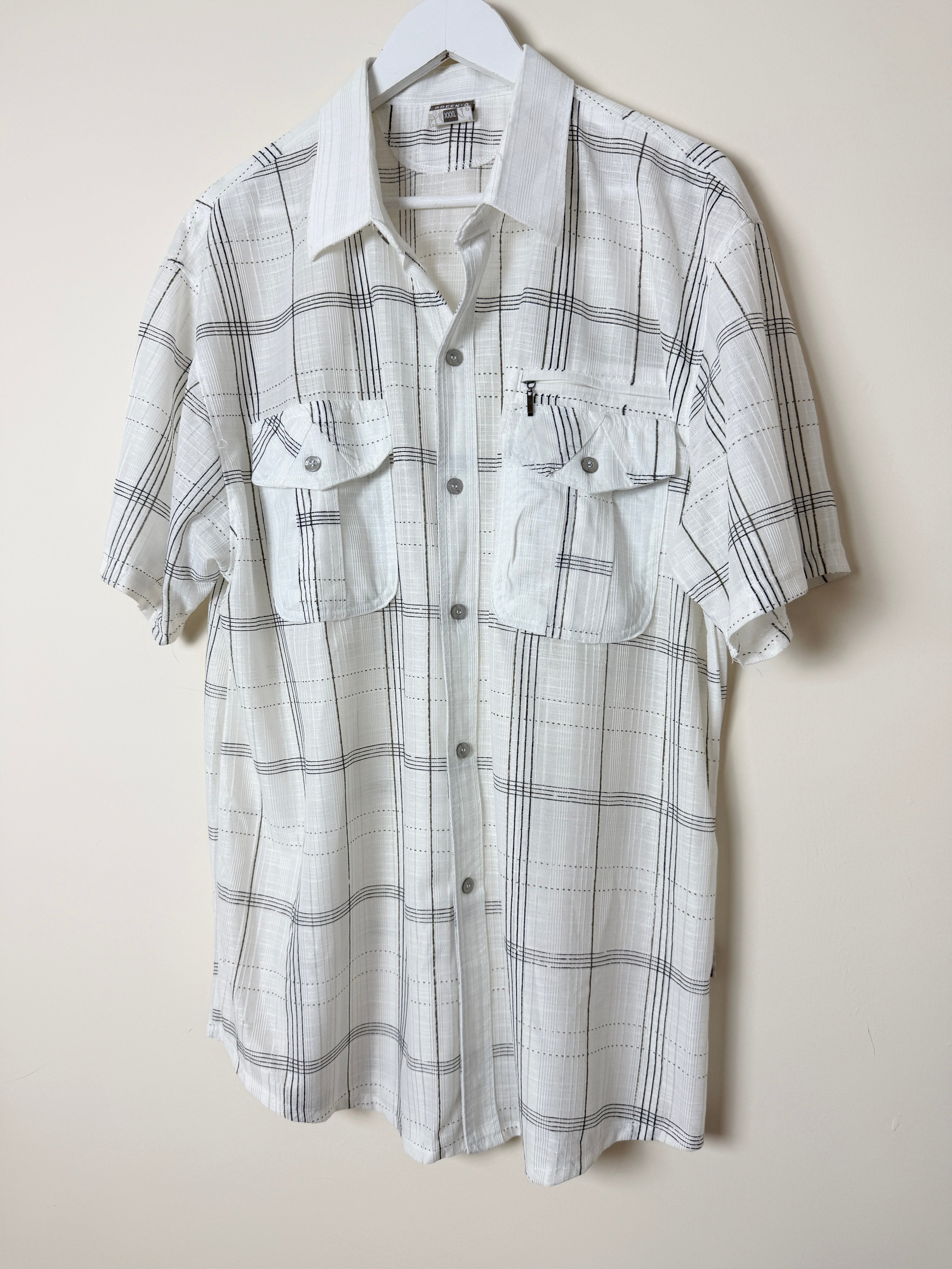 Green-G White Black Check Utility Shirt Mens XXXL