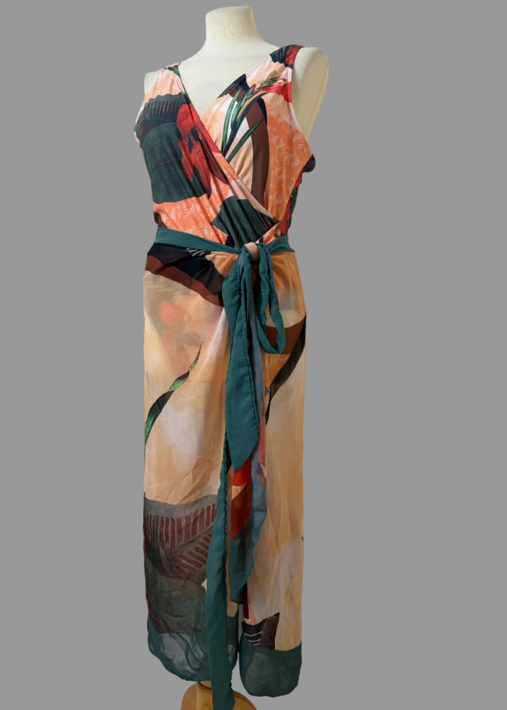 Tropical Floral Swimsuit & Sheer Mesh Sarong Set XL