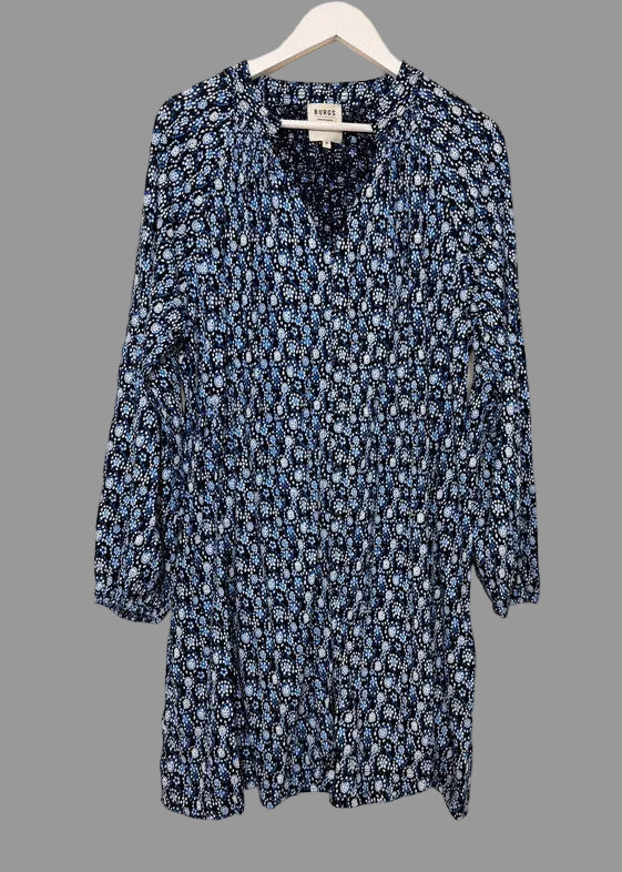 BURGS British Design Blue Floral Print Smock Dress - UK16