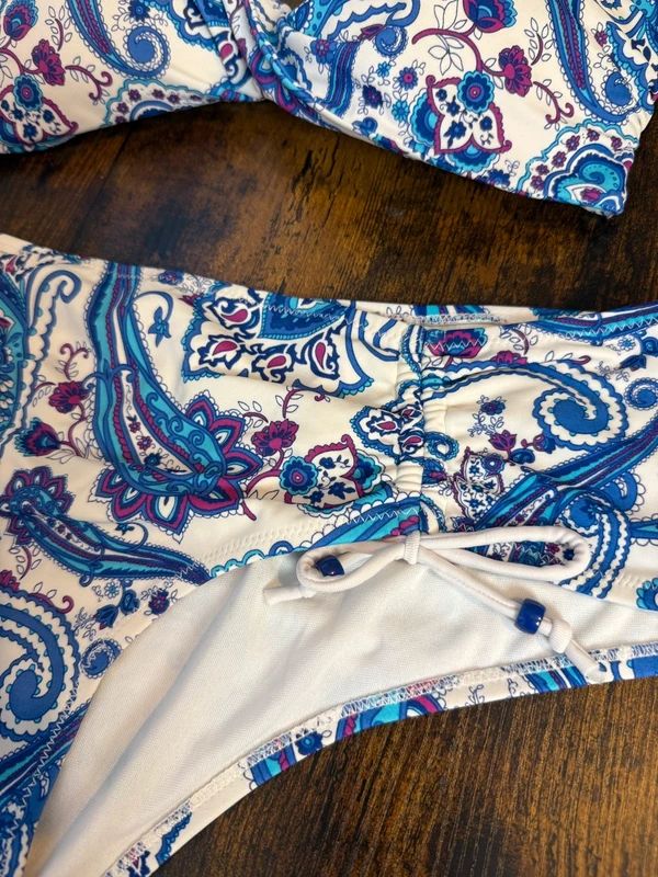 Marie Meili Paisley Bandeau Bikini Strapless Blue Purple UK16
