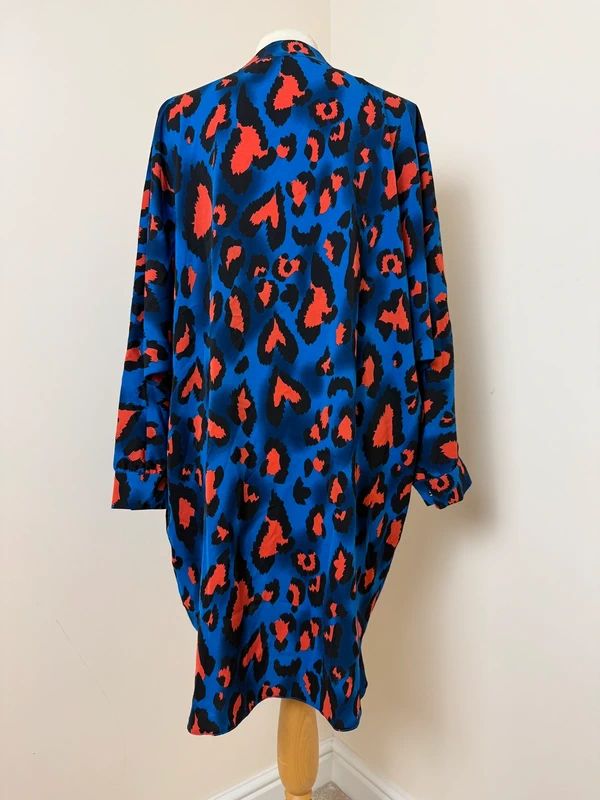 M&Co Blue Orange Leopard Print Longline Tunic Blouse Batwing V Neck UK