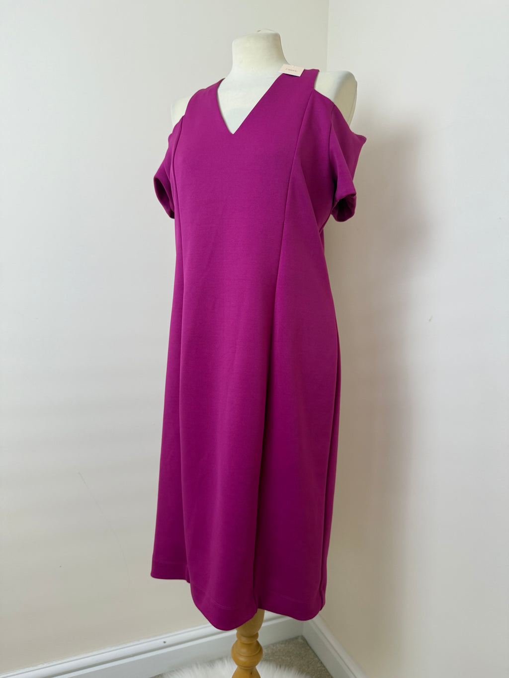 Next Magenta Purple Shift Dress UK16 BNWT Cold Shoulder V-Neck Formal