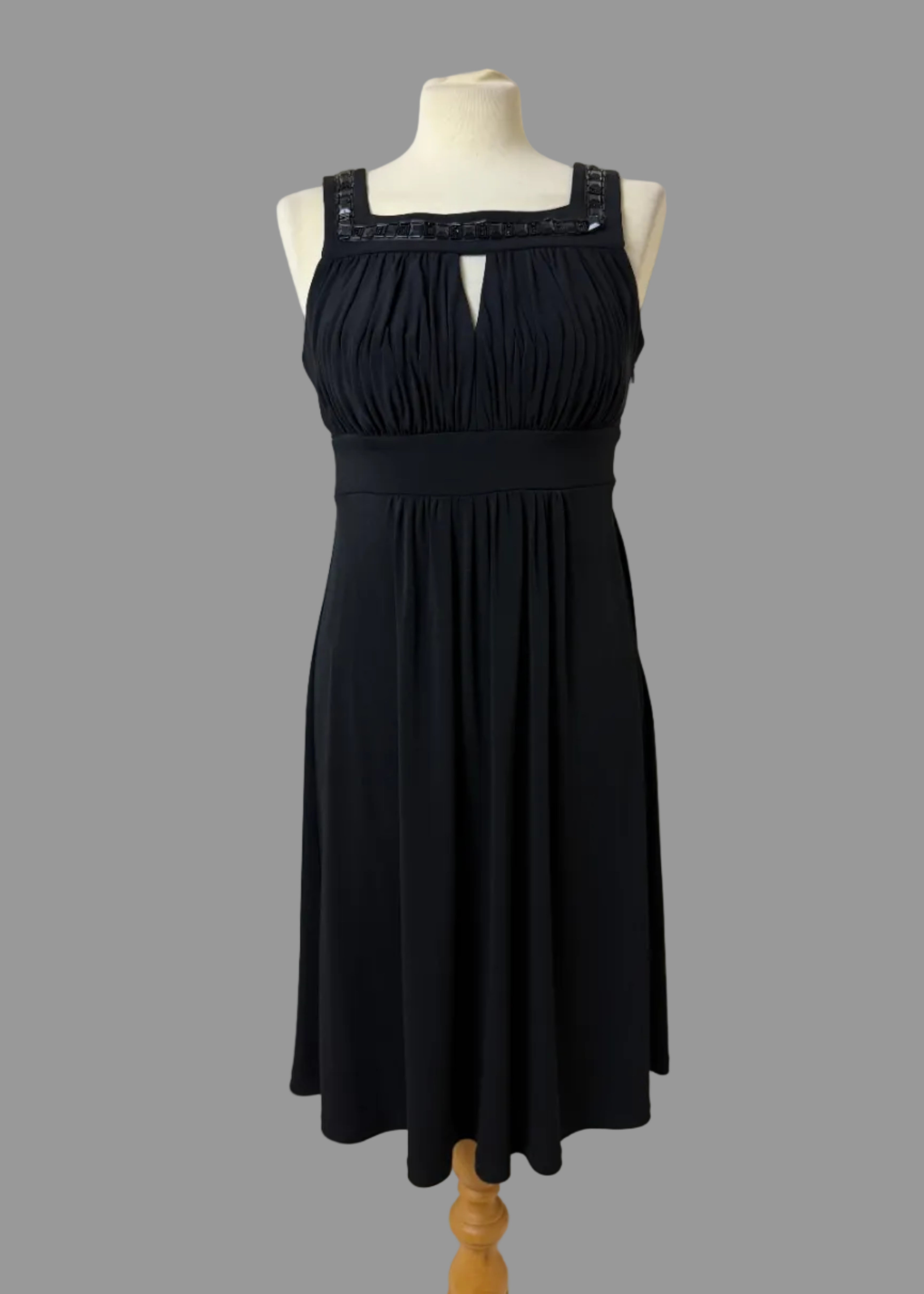 Sangria Black Beaded Neckline Empire Waist Midi Dress UK8 US4