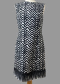 Jaeger Black Ivory Chevron Shift Dress UK12 Sleeveless Linen Blend Abstract