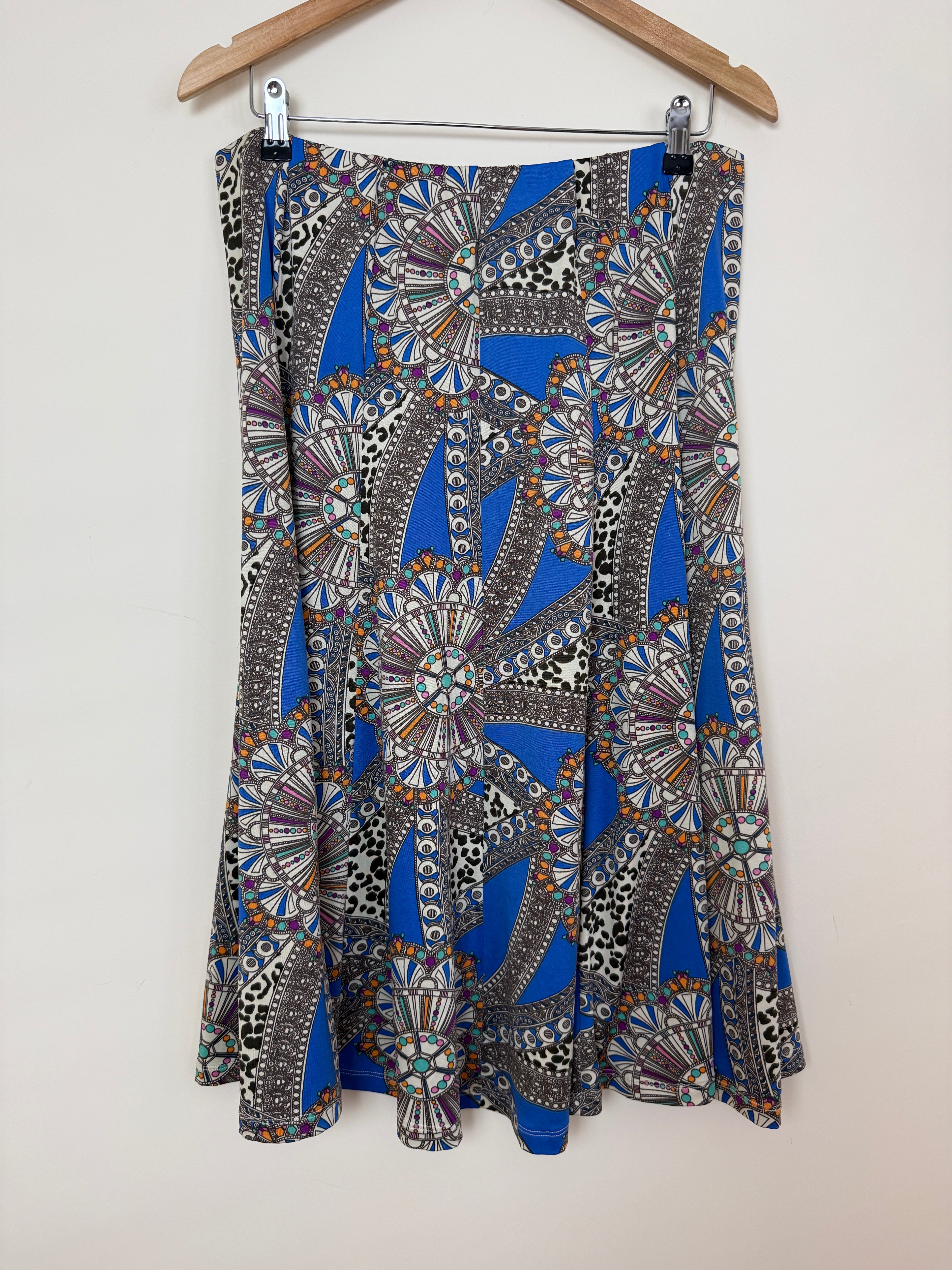 Nightingales Blue Abstract Print Midi Skirt UK16