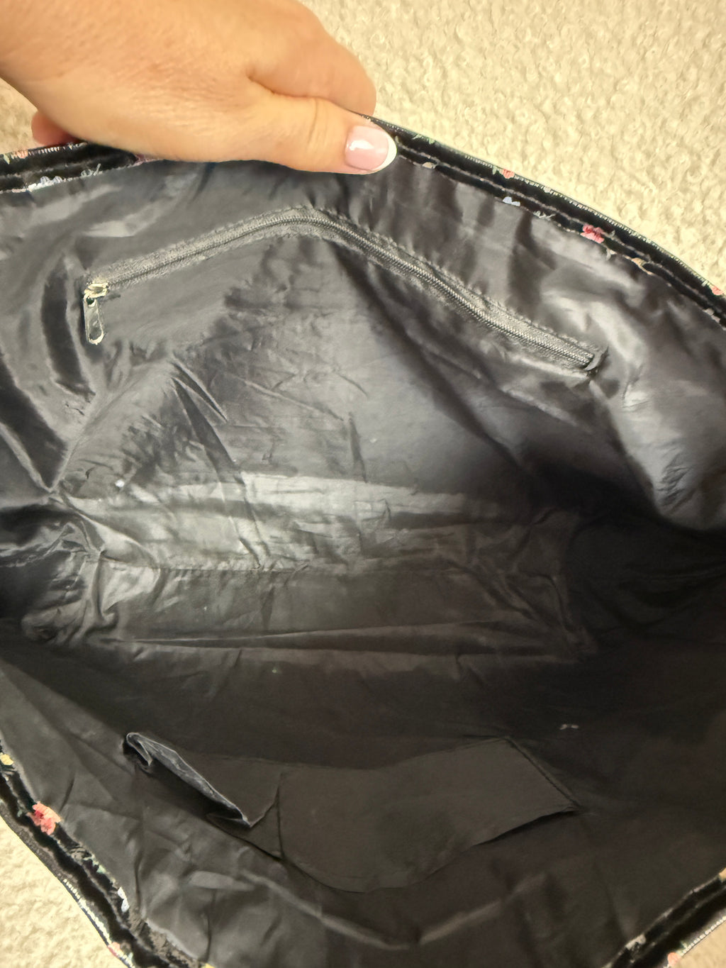 Lee Cooper Black Floral Messenger Bag Glossy Canvas Crossbody Studded