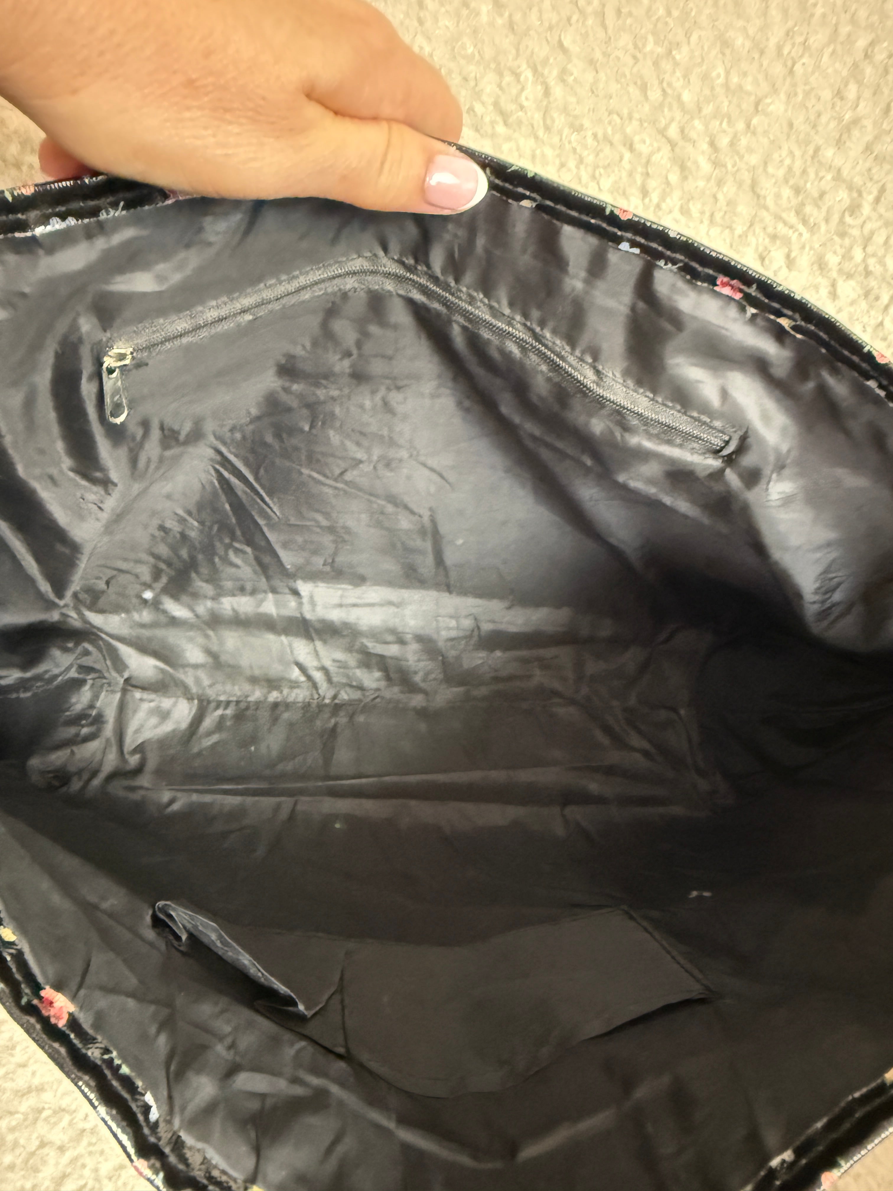 Lee Cooper Black Floral Messenger Bag Glossy Canvas Crossbody Studded