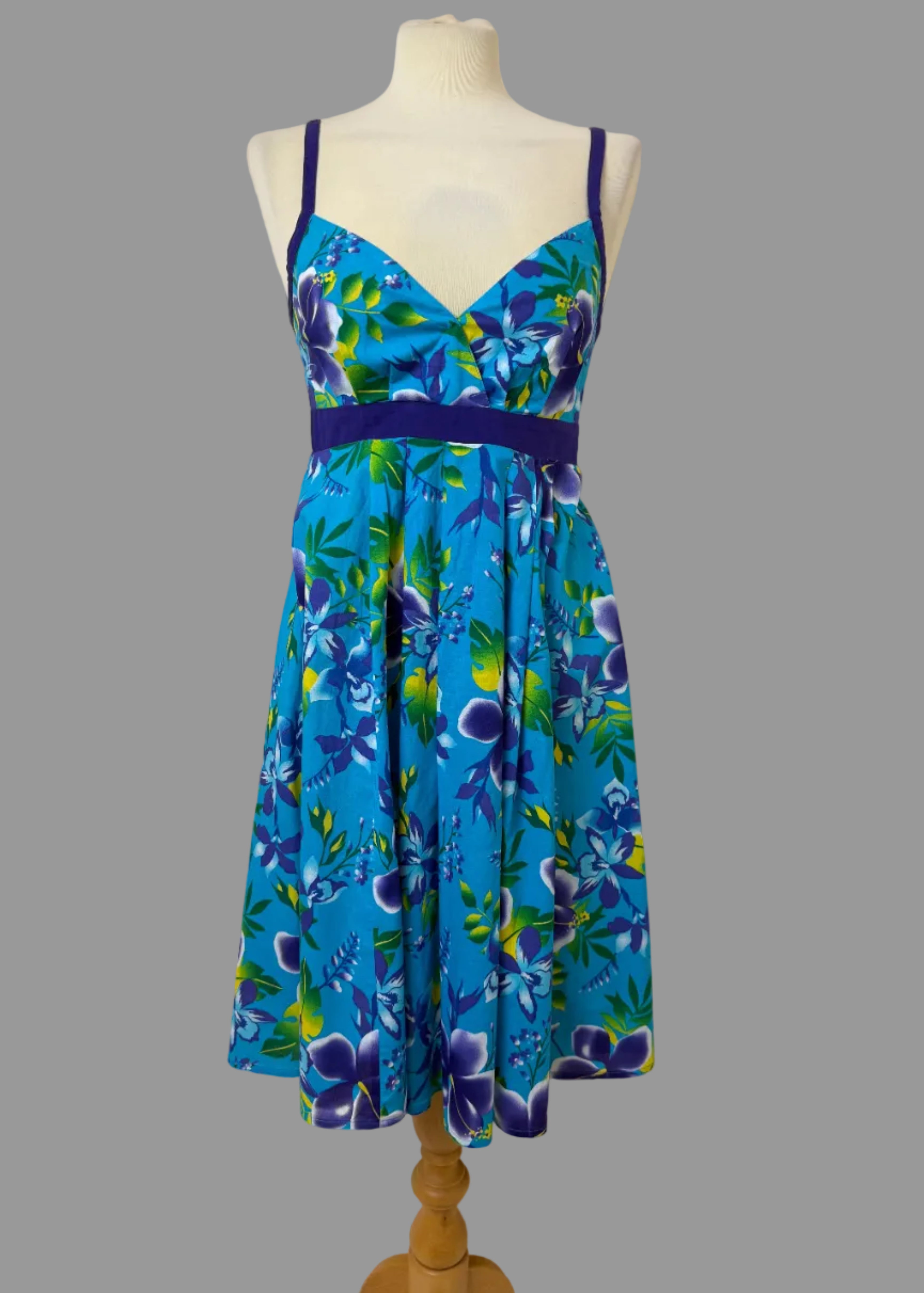 M&S Woman Blue Floral Cotton Summer Sundress UK 8