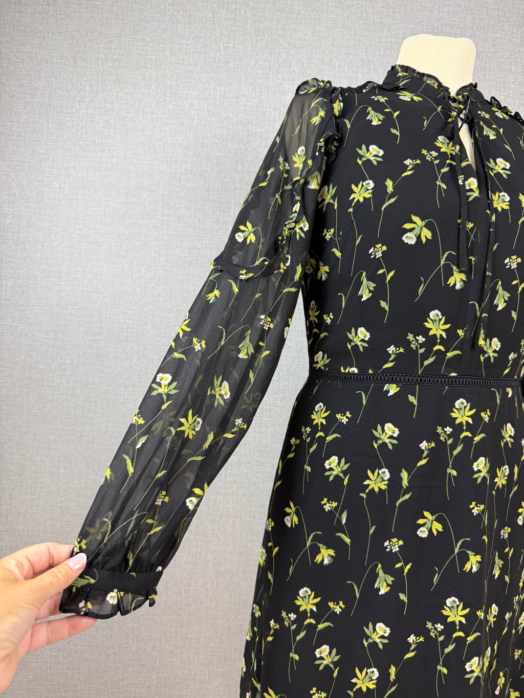 Oasis Black Floral Chiffon Mini Dress UK 12 - Pre-Loved