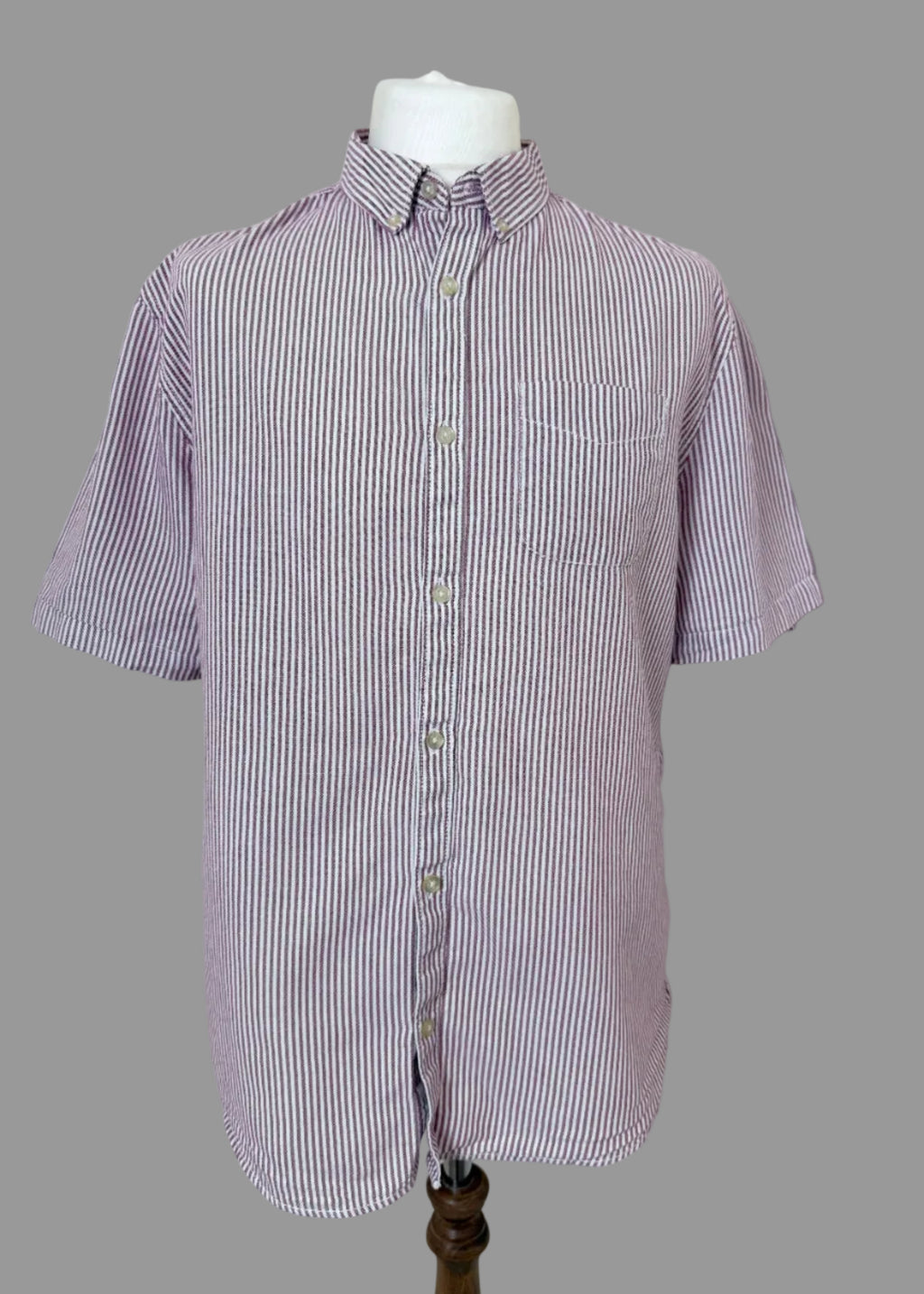 River Island Burgundy White Striped Slim Fit Shirt Mens XL
