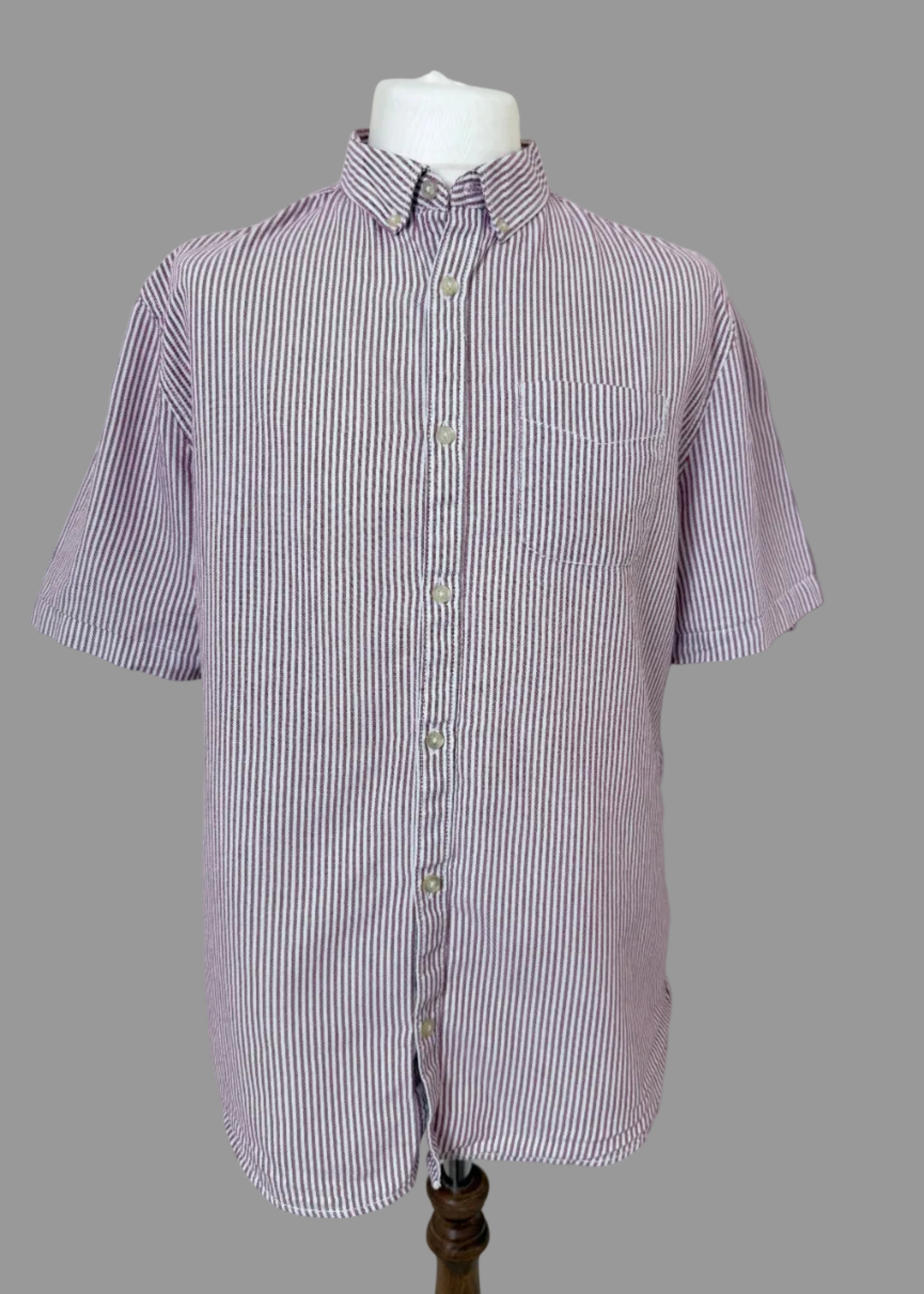 River Island Burgundy White Striped Slim Fit Shirt Mens XL