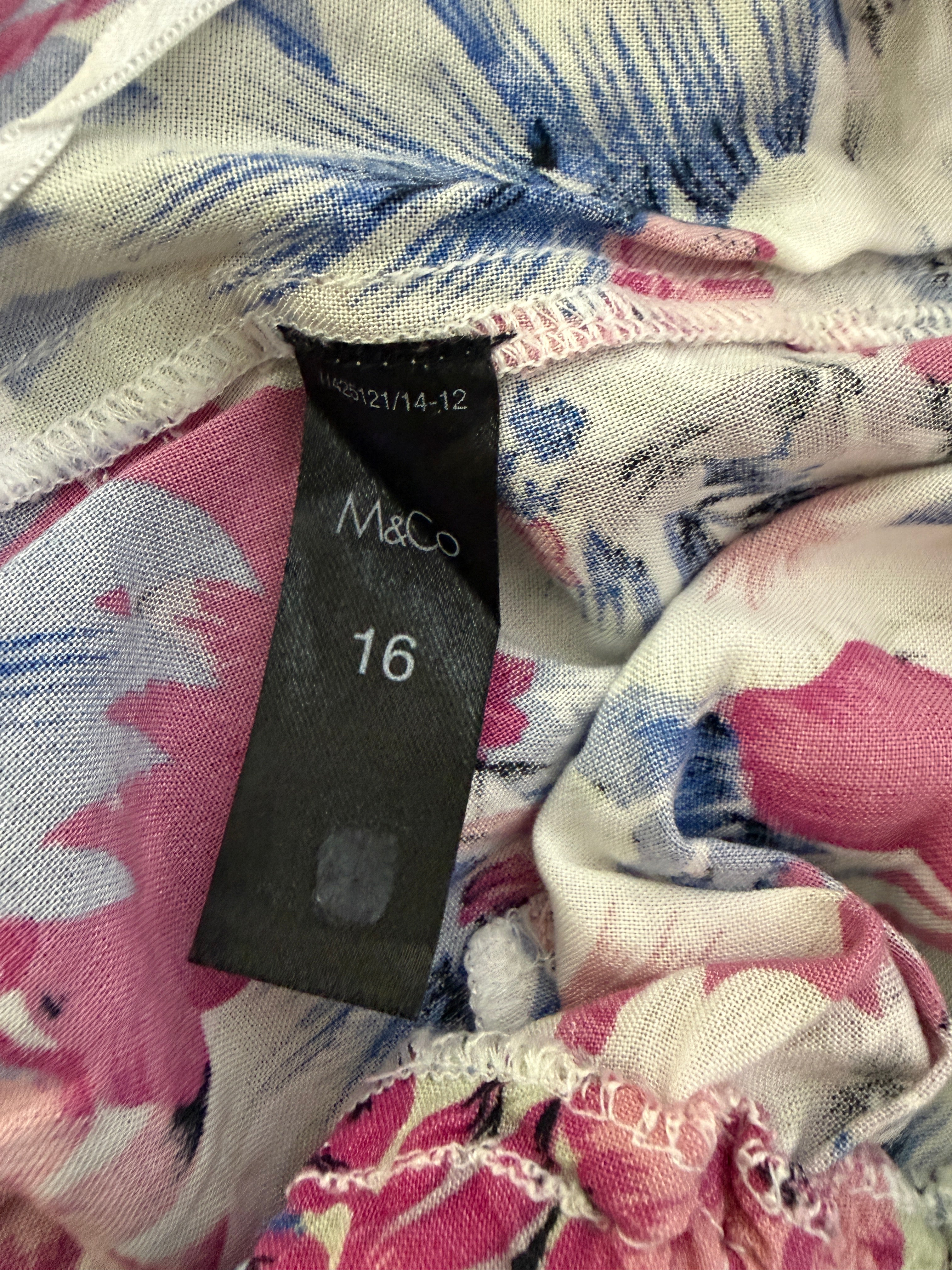 M&Co Pink Blue Tropical Floral Viscose Shorts UK 16