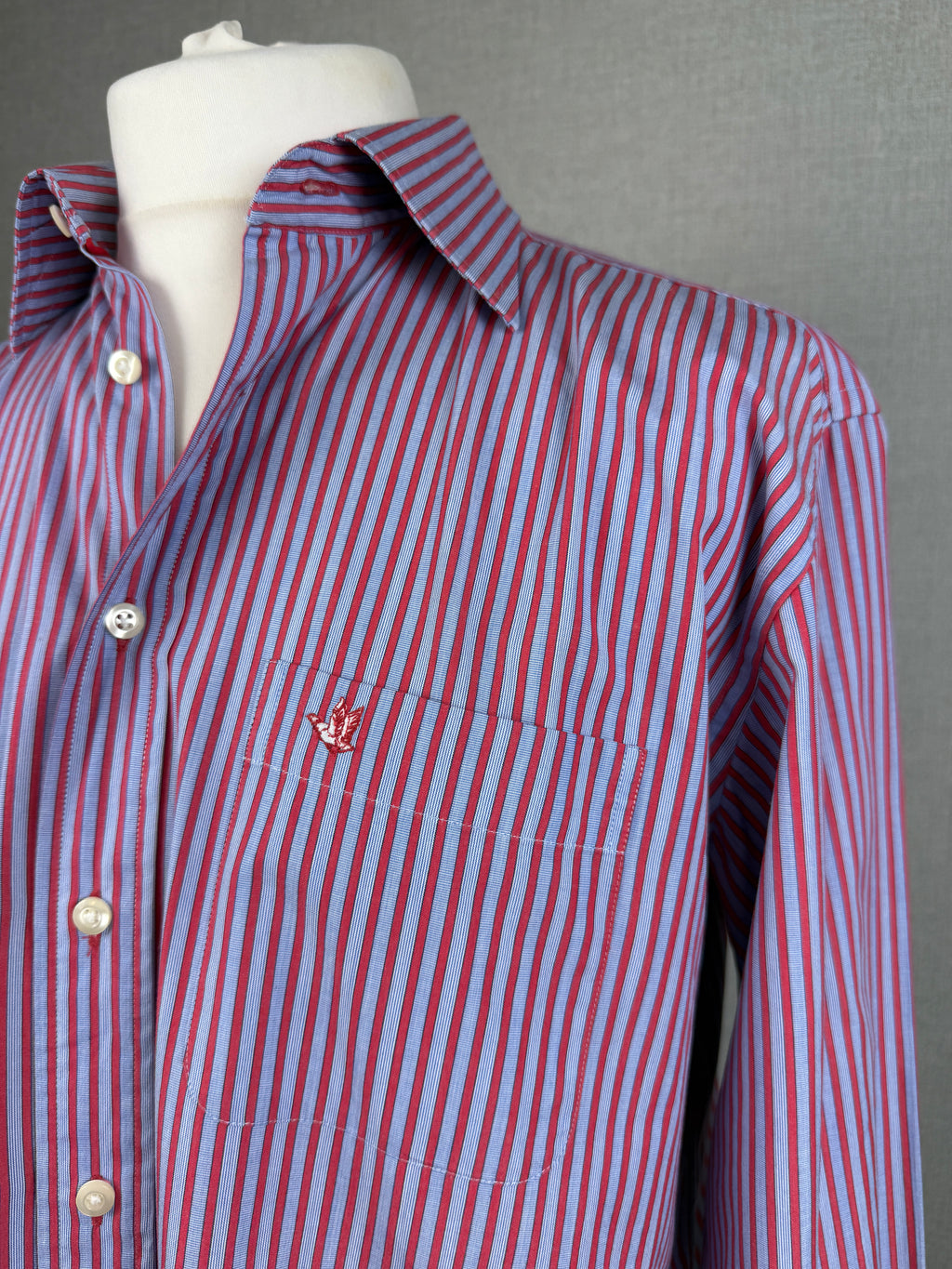 Cortefiel Red Blue Striped Cotton Shirt Large Long Sleeve