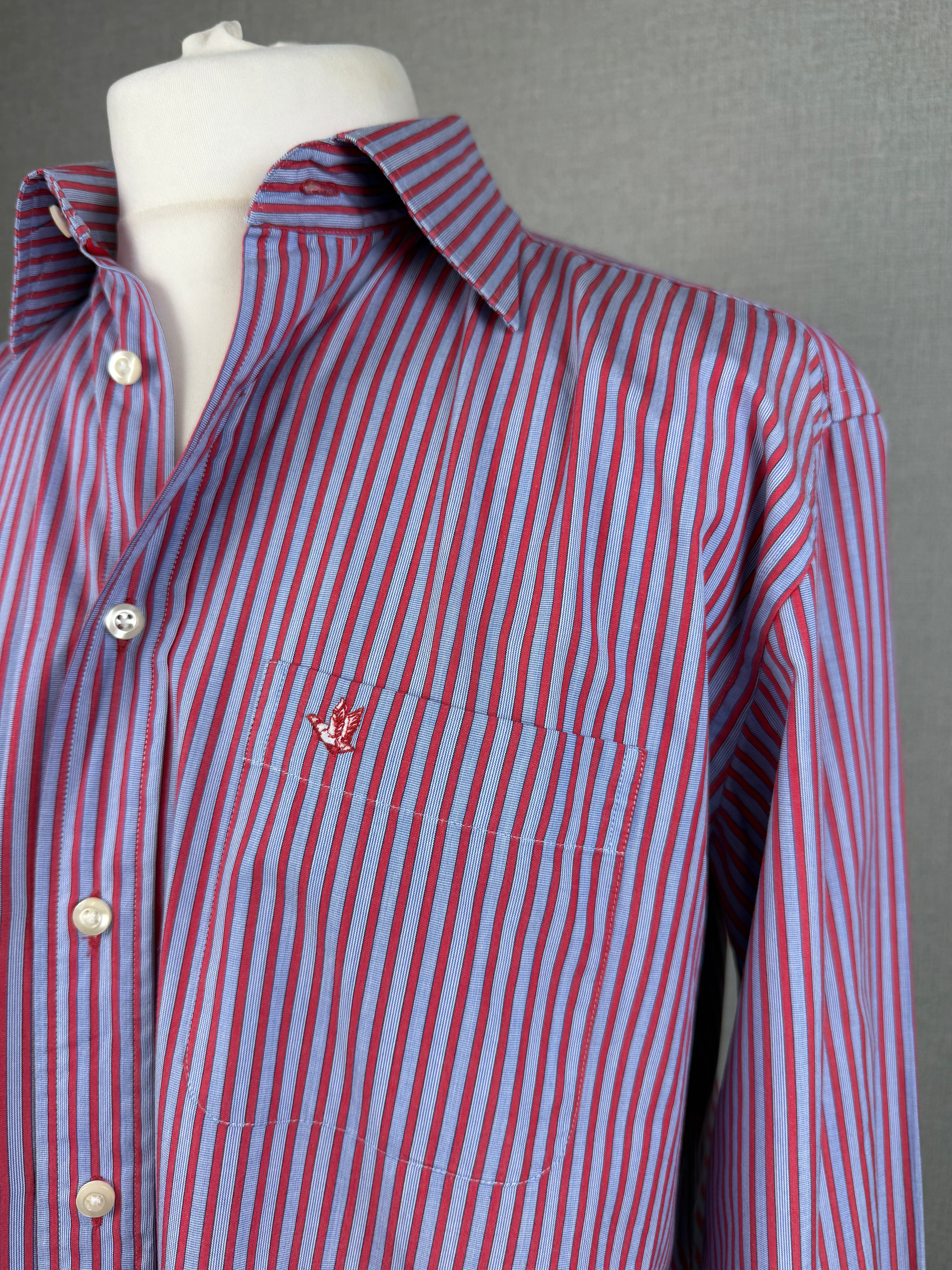 Cortefiel Red Blue Striped Cotton Shirt Large Long Sleeve