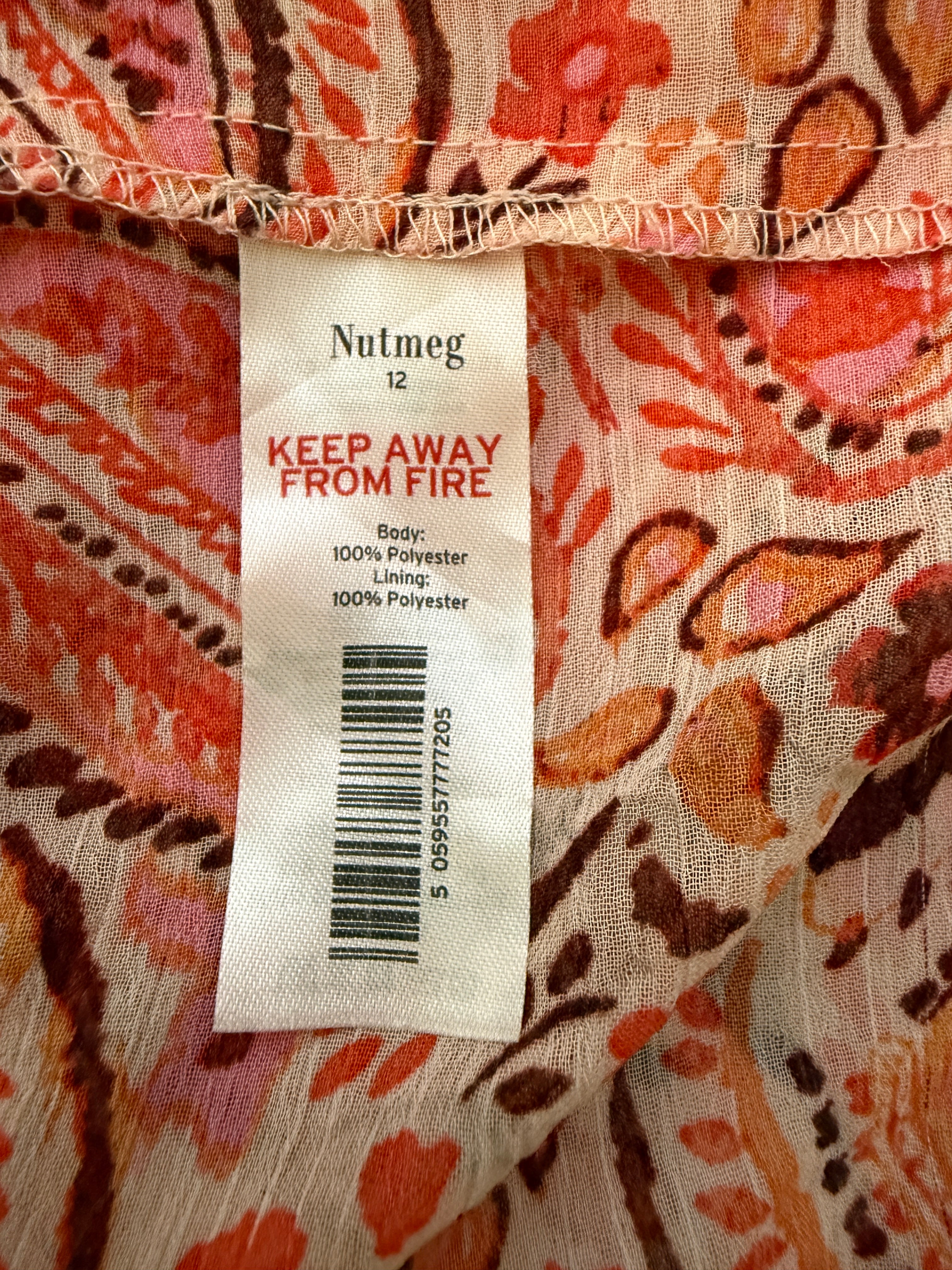 Nutmeg Paisley Print Midi Dress UK12 Pink Orange Boho Floaty Sheer
