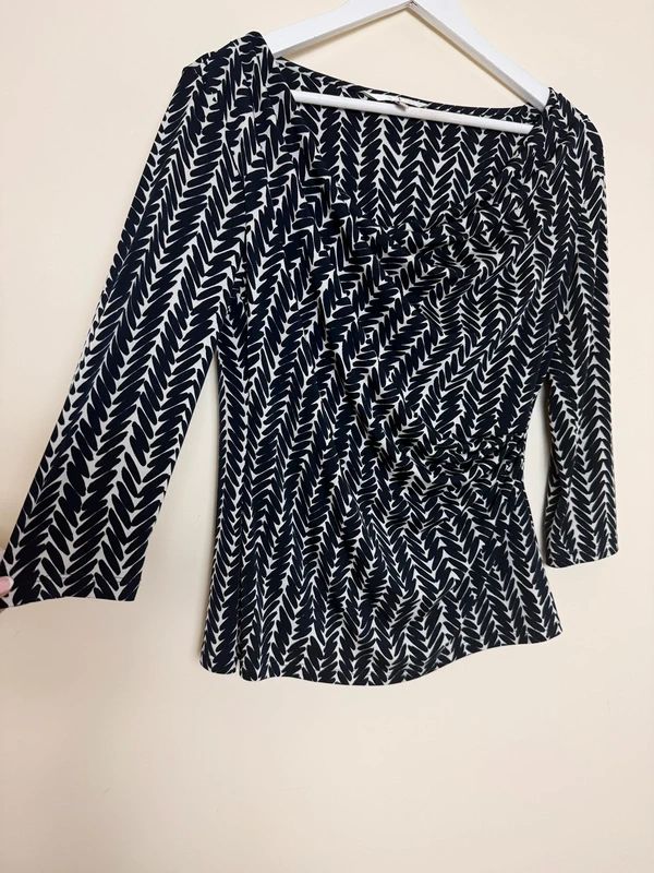 Jasper Conran Black White Abstract Print 3/4 Sleeve Top - UK12