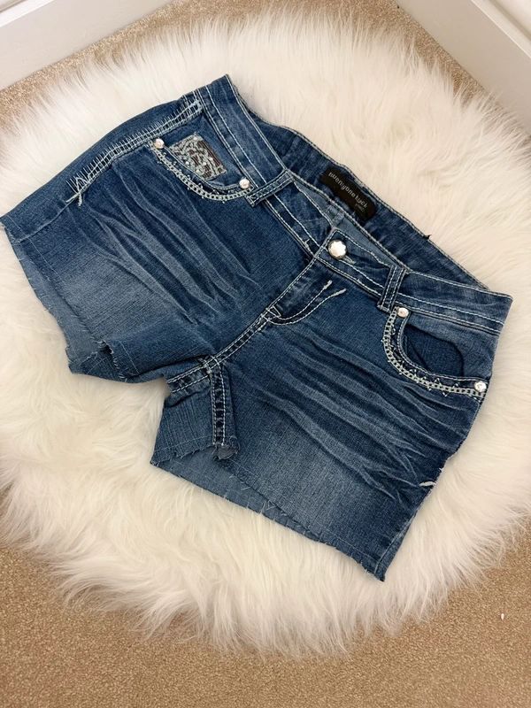 Twenty One Stud Black Y2K Embellished Denim Mini Shorts W30 Rhinestone