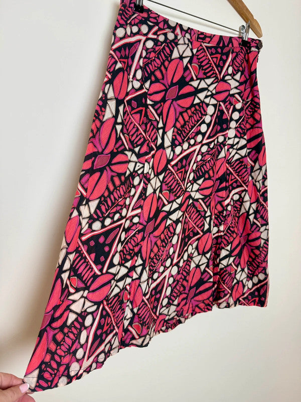 Adini Pink Black White Geo Print A Line Skirt - Large