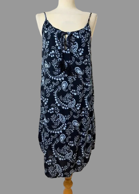LOGG by H&M Navy Floral Paisley Tassel Neck Cover Up Dress UK6