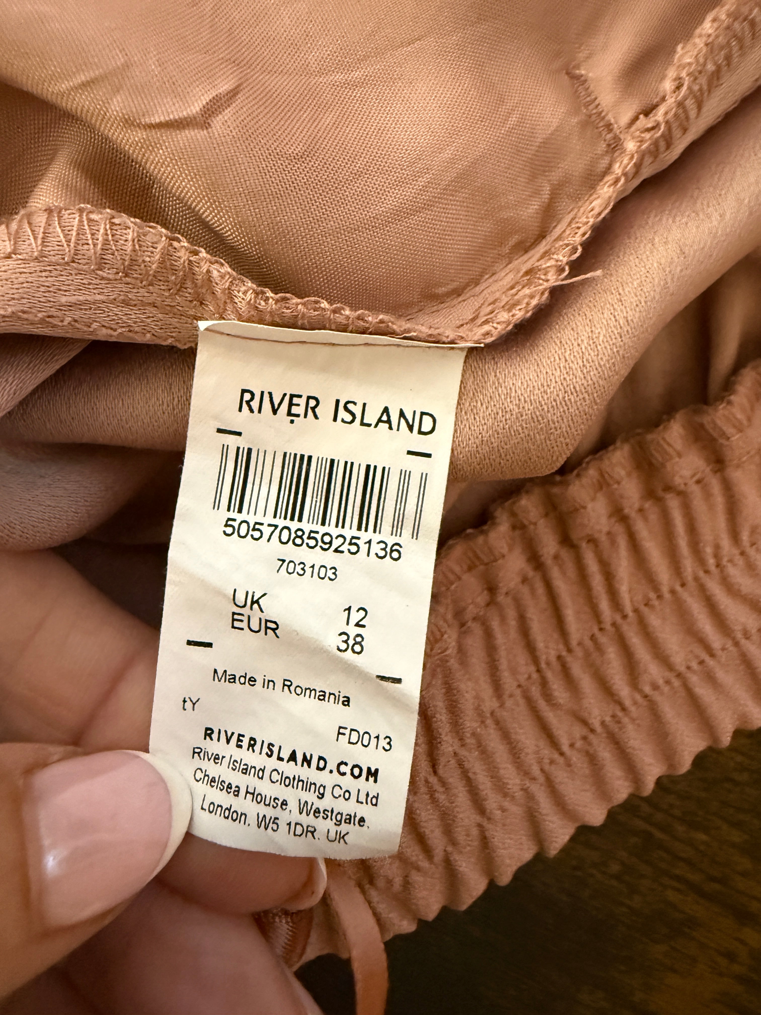 River Island Blush Pink Tie Waist Tapered Trousers UK12 Smart Casual