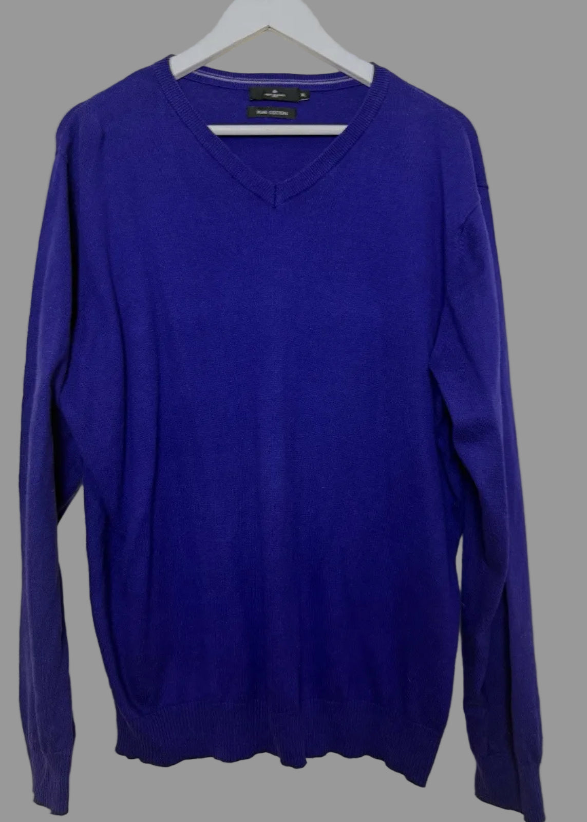 Jeff Banks London Pure Cotton Purple V Neck Jumper - XL