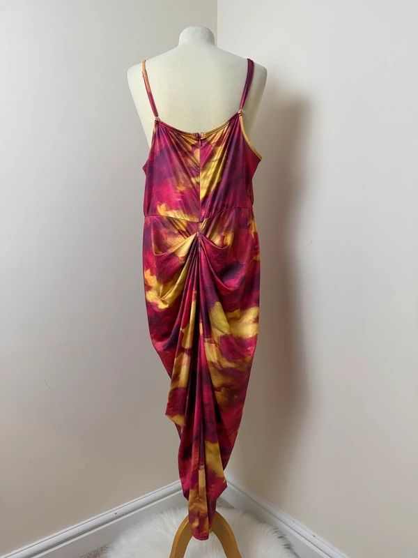 Shein Curve Abstract Ruched Midi Dress XXL Cowl Neck Split BNWT