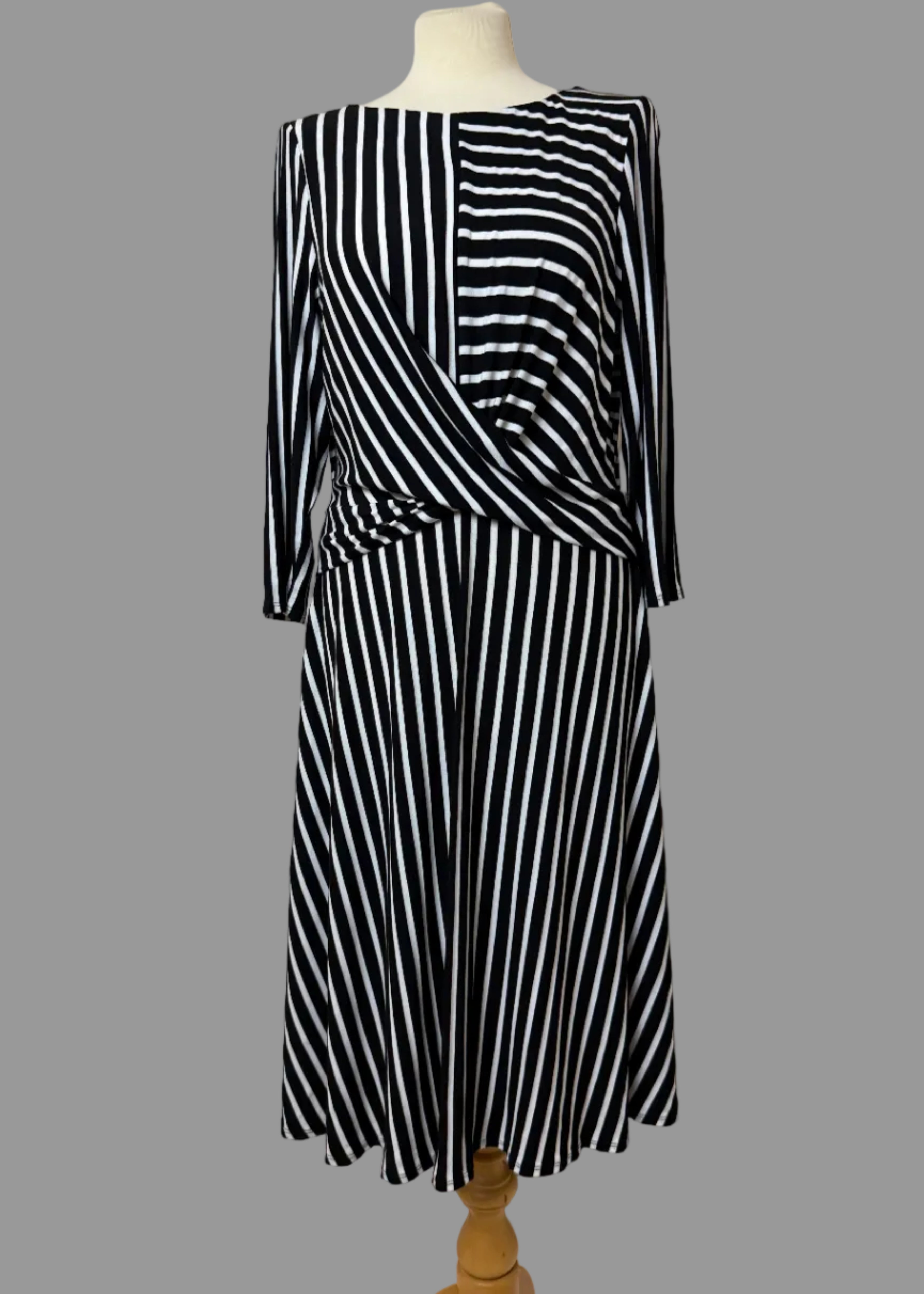 Wallis Black White Stripe Twist Front Midi Dress UK14